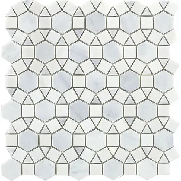 Miki Flower Yunnan White & Yugoslavia White Polished 11" x 12" WGMMFL004 Centura Hexagon Mosaic Tiles