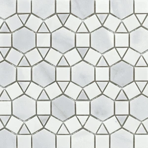 Image 2 of Miki Flower Yunnan White & Yugoslavia White Polished 11" x 12" WGMMFL004 Centura Hexagon Mosaic Tiles sold at Floors & Baths Pro's