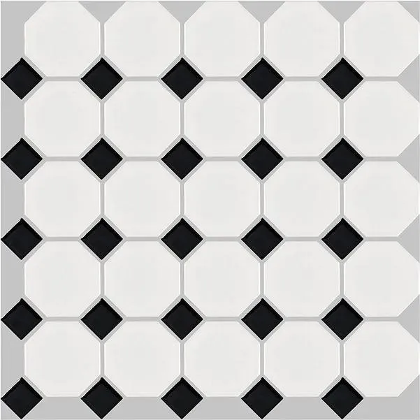 Basic Hexagon/Octagon Octagon Black and White Satin 12" x 12" HXY010004 Centura Other Mosaic Tiles