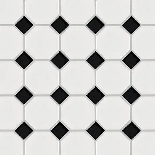 Basic Hexagon/Octagon Octagon Black and White Satin 12" x 12" HXY010004 Centura Other Mosaic Tiles