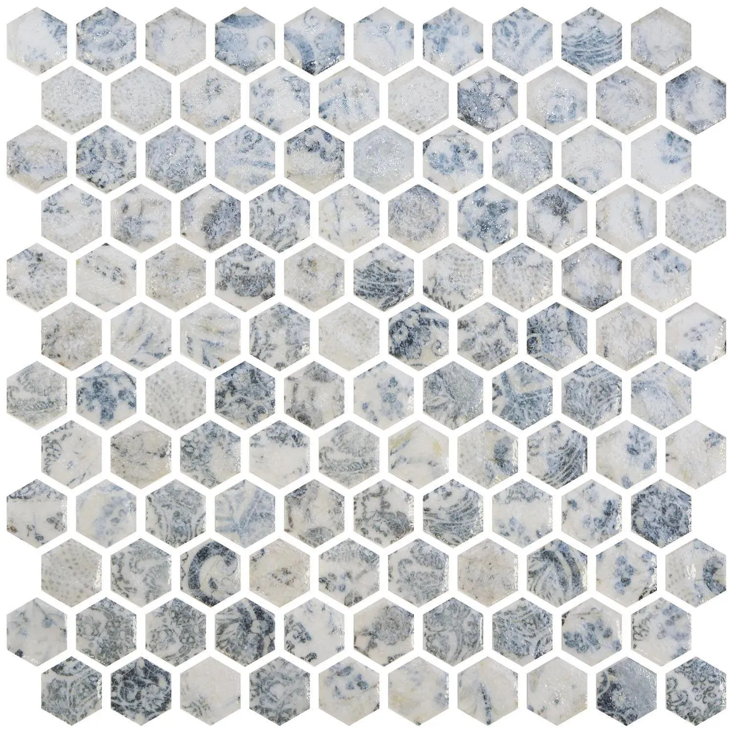 Craquele Azulao Blue 12" x 12" CRAZBLHEX Centura Hexagon Mosaic Tiles