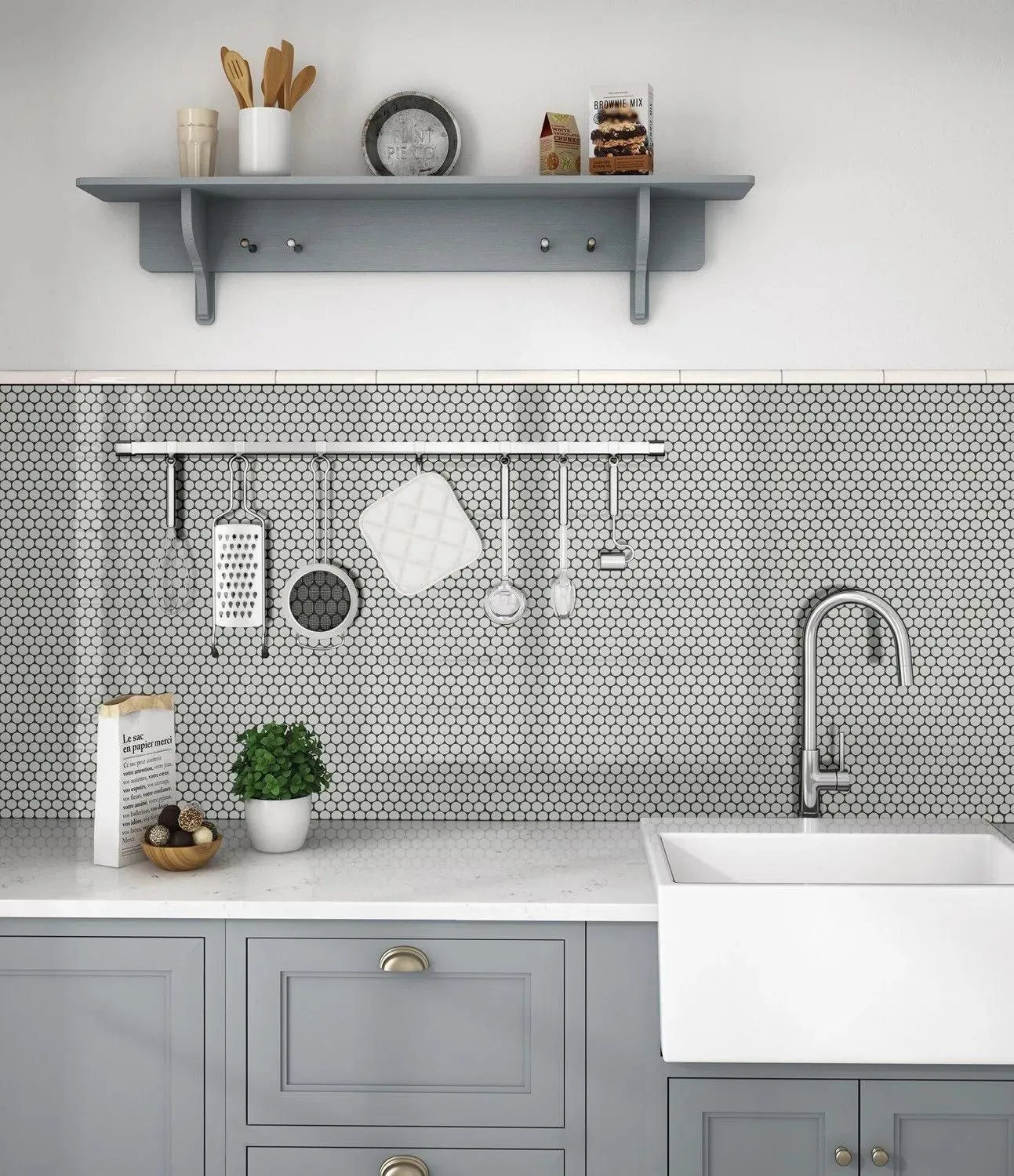 Penny Round White-Cool Matte 11-1/2" x 11-1/2" SMOT-PT-PENRD-BIAM MSI Surfaces Circle Mosaic Tiles