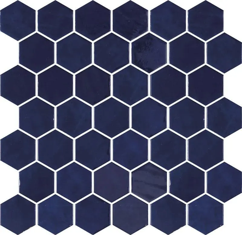 Zelik Blue Glossy 12" x 12" ZEBLHEX Centura Hexagon Mosaic Tiles