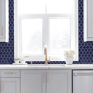 Image 3 of Zelik Blue Glossy 12" x 12" ZEBLHEX Centura Hexagon Mosaic Tiles sold at Floors & Baths Pro's