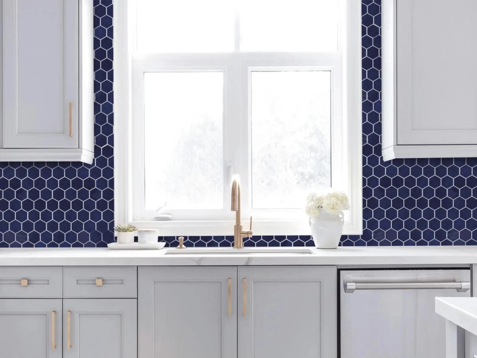 Zelik Blue Glossy 12" x 12" ZEBLHEX Centura Hexagon Mosaic Tiles