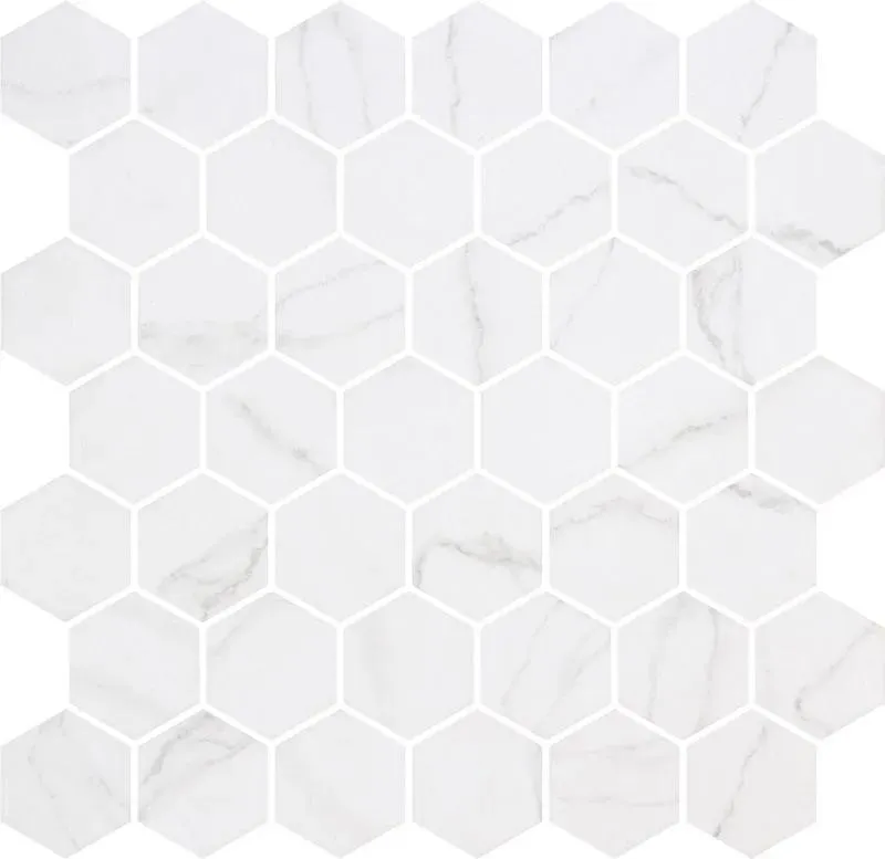 Hex XL Ecostone Venato White Matte 12" x 12" VEWHHEX Centura Hexagon Mosaic Tiles