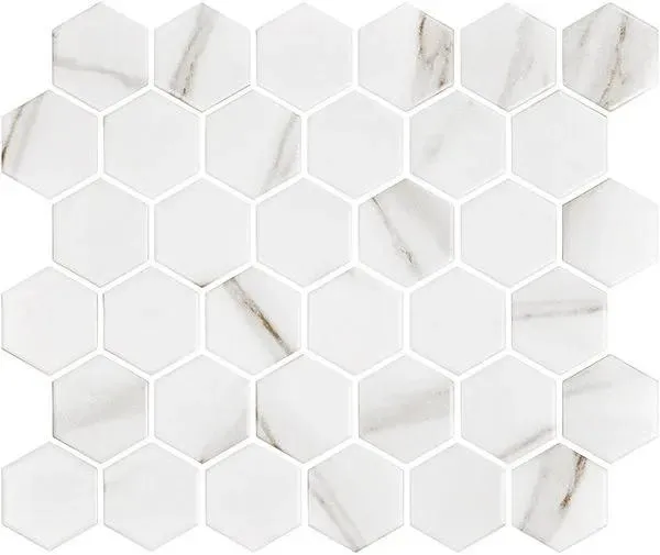 Miki - InkJet Mosaics Calacatta Matte 11" x 13" MCKT1001 Centura Hexagon Mosaic Tiles