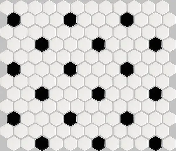 Basic Hexagon/Octagon Black and White Satin 12" x 12" HU2010003 Centura Hexagon Mosaic Tiles