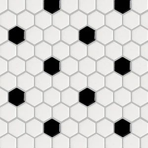 Image 2 of Basic Hexagon/Octagon Black and White Satin 12" x 12" HU2010003 Centura Hexagon Mosaic Tiles sold at Floors & Baths Pro's