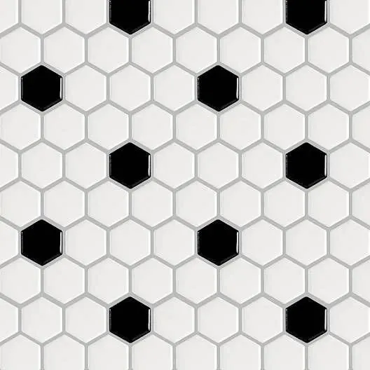 Basic Hexagon/Octagon Black and White Satin 12" x 12" HU2010003 Centura Hexagon Mosaic Tiles