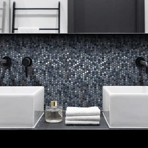 Image 3 of Penny Vanguard Arrecife Iridis Grey Glossy 12" x 12" PE2005297 Centura Circle Mosaic Tiles sold at Floors & Baths Pro's