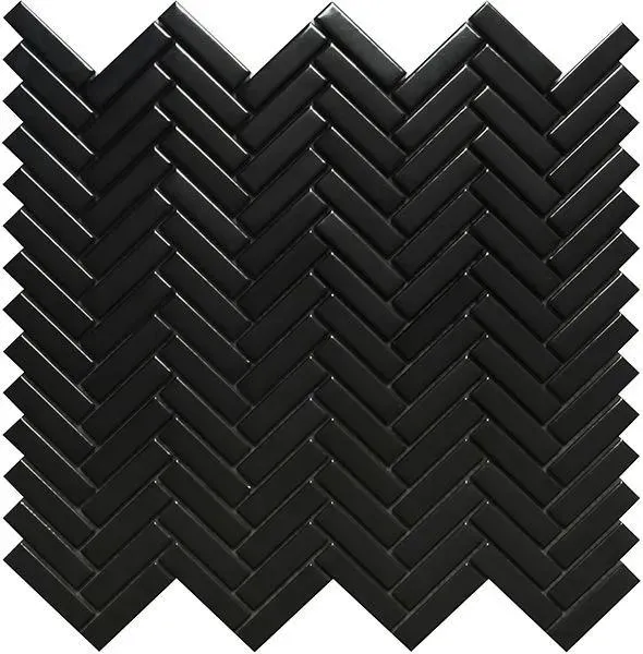 Herringbone Black Glossy 12" x 12" HEBLACKG Centura Rectangle Mosaic Tiles
