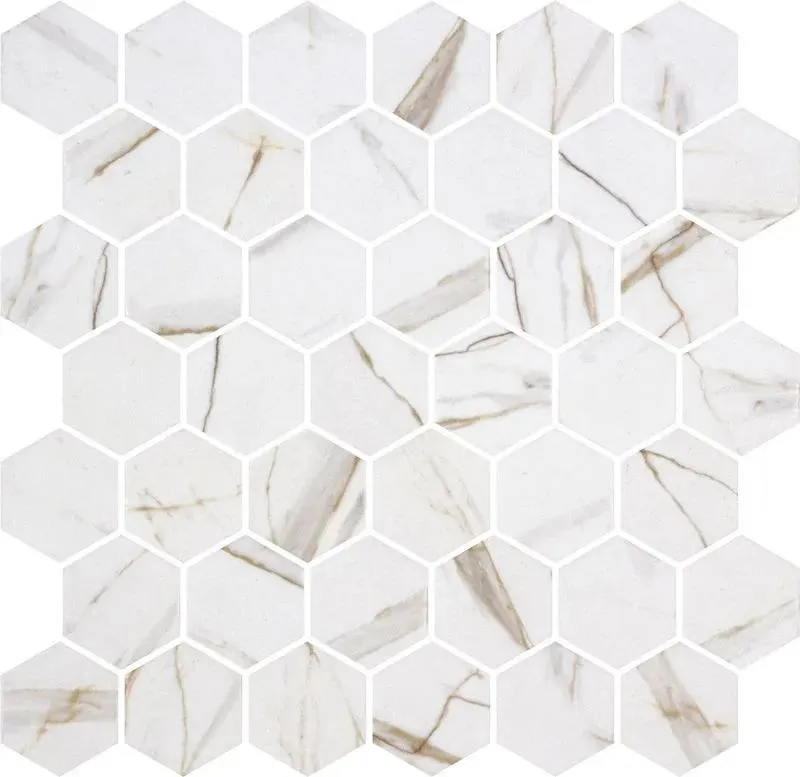 Hex XL Ecostone Calacatta Gold Matte 12" x 12" CAGOHEX Centura Hexagon Mosaic Tiles