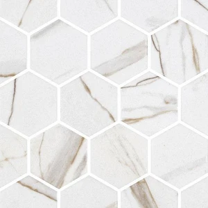 Image 2 of Hex XL Ecostone Calacatta Gold Matte 12" x 12" CAGOHEX Centura Hexagon Mosaic Tiles sold at Floors & Baths Pro's