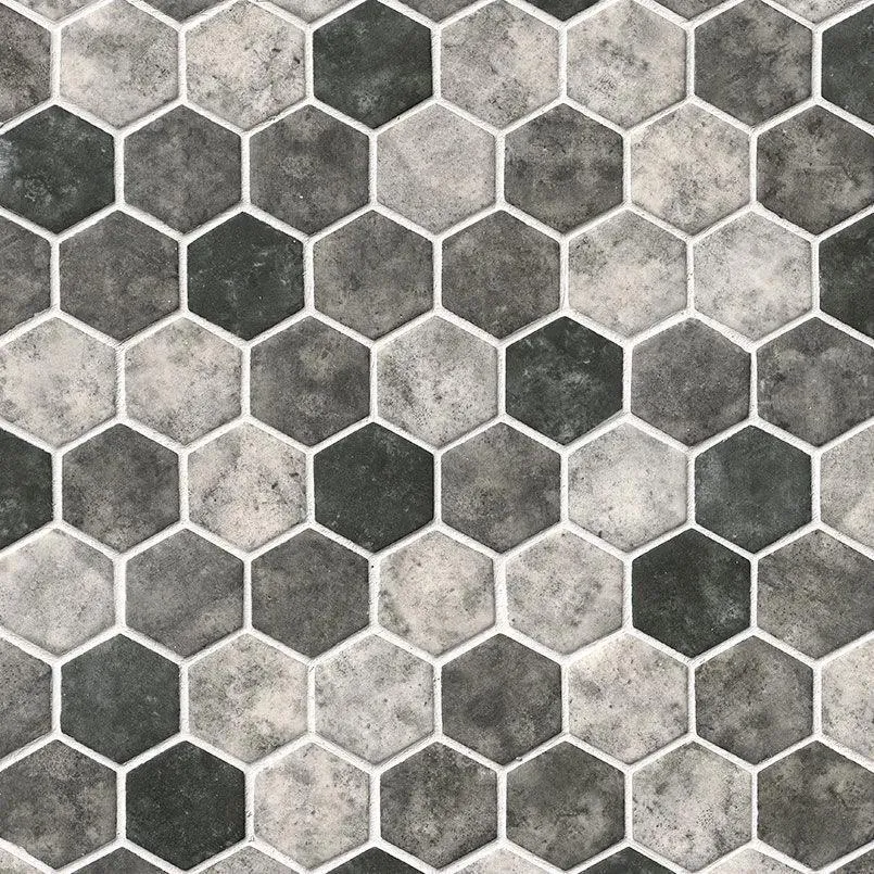 Hexagon Urban Tapestry Gray-Dark Glossy 11" x 13" SMOT-GLS-UT6MM MSI Surfaces Hexagon Mosaic Tiles