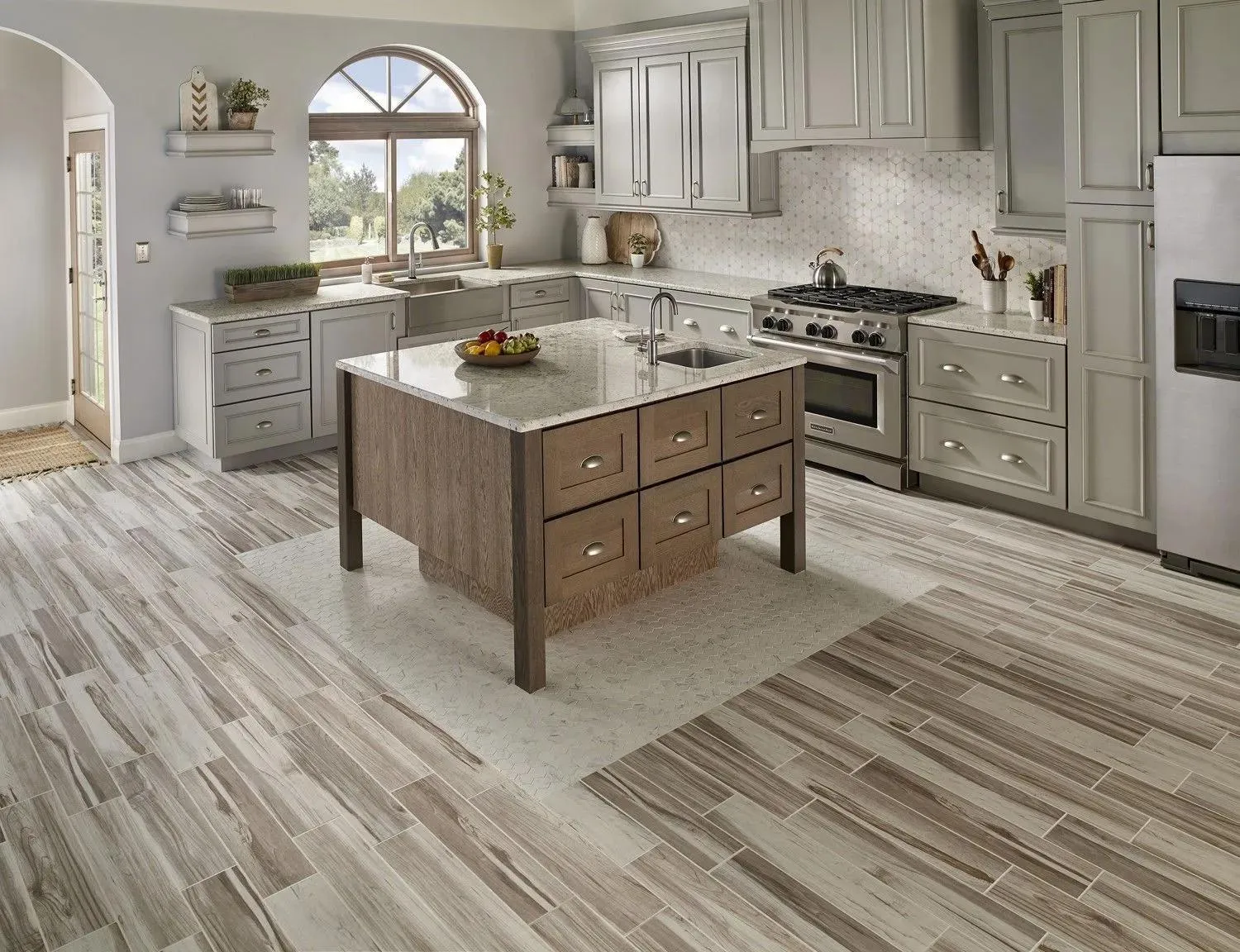 Hexagon Cecily White-Warm Polished 11" x 12-1/2" SMOT-CECILY-POL10MM MSI Surfaces Hexagon Mosaic Tiles