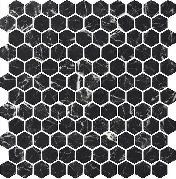 Hexagon Stones Nero Marquina Matte 12" x 12" HEXST3257 Centura Hexagon Mosaic Tiles