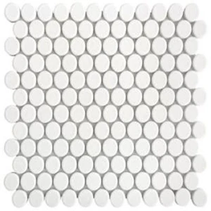  Brit Stone Mosaics White Penny Round Glossy 12" x 12" MS-135 Mono Serra Mono Serra Penny Round Mosaic Tiles 