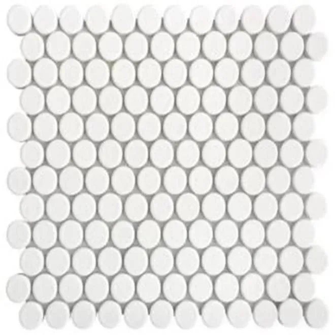 Mosaics White Penny Round Glossy 12" x 12" MS-135 Mono Serra Mono Serra Penny Round Mosaic Tiles