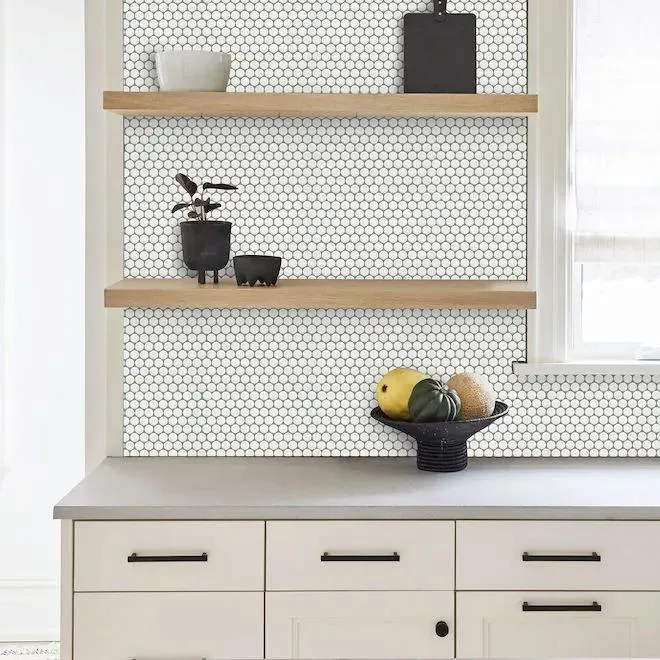 Mosaics White Penny Round Glossy 12" x 12" MS-135 Mono Serra Mono Serra Penny Round Mosaic Tiles