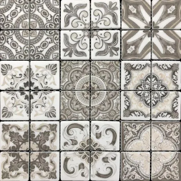 Florentina Old Brown Glossy 12" x 12" 1W6A3090 Centura Square Mosaic Tiles