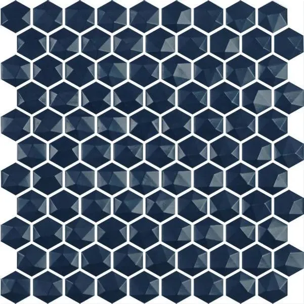 Edna Hexagon Dark Blue Glossy 12" x 12" HEX355D Centura Hexagon Mosaic Tiles
