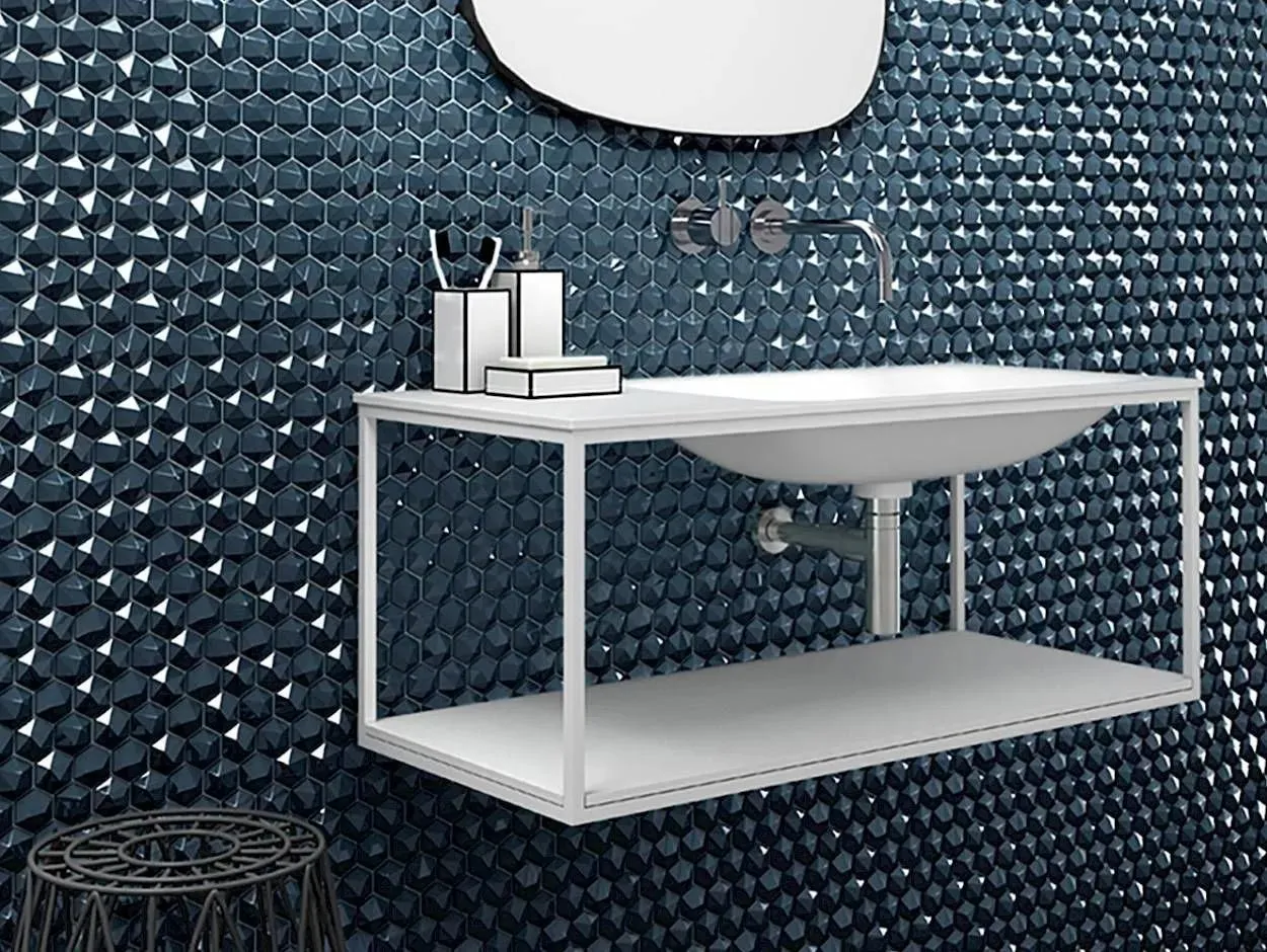 Edna Hexagon Dark Blue Glossy 12" x 12" HEX355D Centura Hexagon Mosaic Tiles