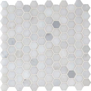 Hexagon Greecian White-Cool Polished 11-1/2" x 12" SMOT-GRE-1HEXP MSI Surfaces Hexagon Mosaic Tiles | Floors & Baths Pro's