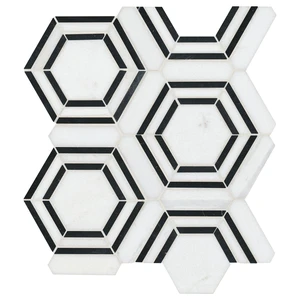  Maps Hexagon Georama Nero White-Cool Polished 12-1/2" x 14-1/2" SMOT-GEORAMA-NEROP MSI Surfaces Hexagon Mosaic Tiles 