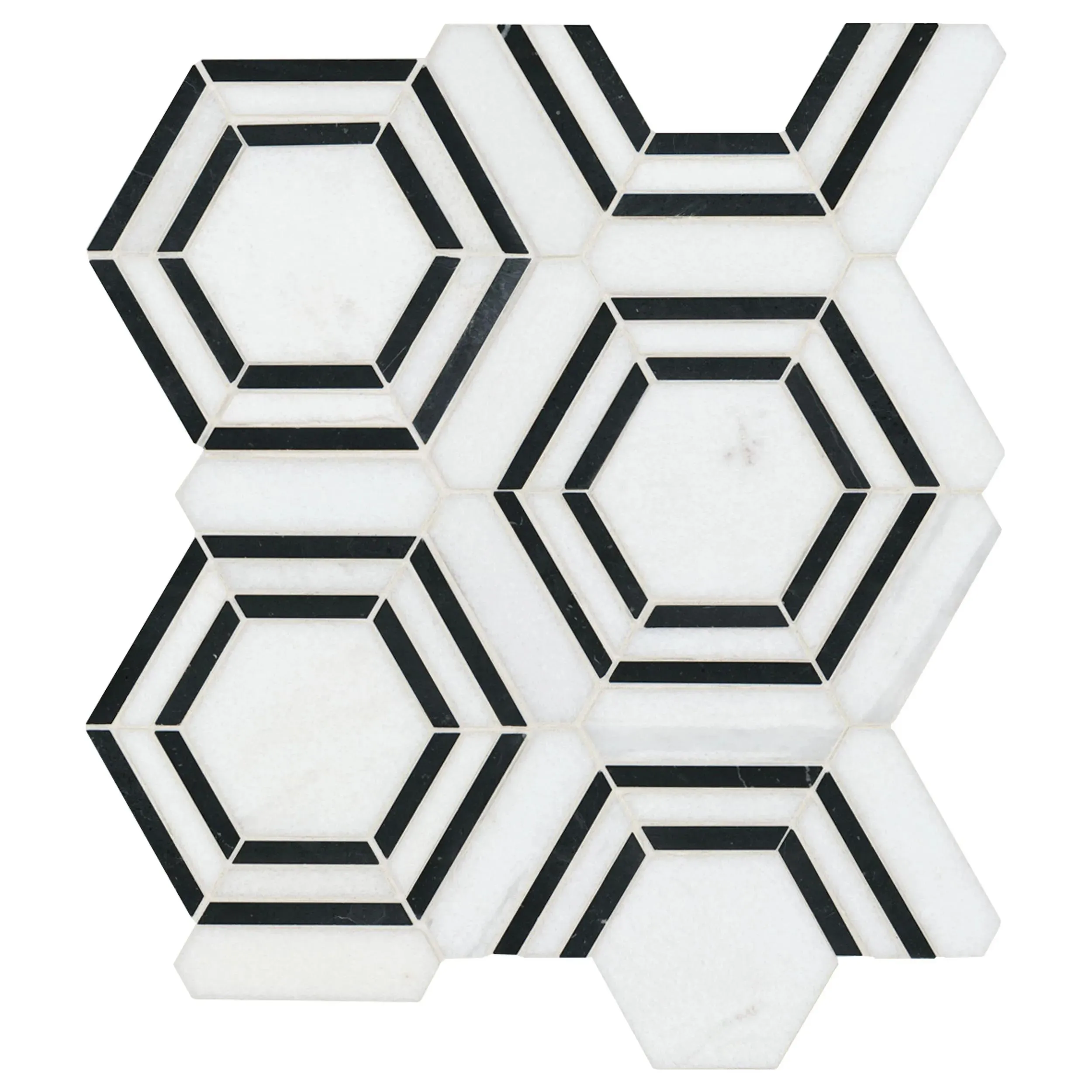 Hexagon Georama Nero White-Cool Polished 12-1/2" x 14-1/2" SMOT-GEORAMA-NEROP MSI Surfaces Hexagon Mosaic Tiles