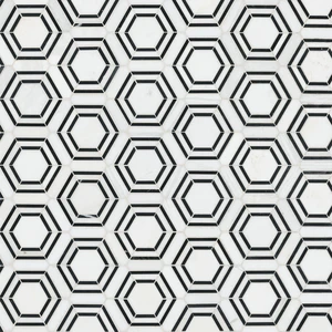 Image 2 of Hexagon Georama Nero White-Cool Polished 12-1/2" x 14-1/2" SMOT-GEORAMA-NEROP MSI Surfaces Hexagon Mosaic Tiles sold at Floors & Baths Pro's