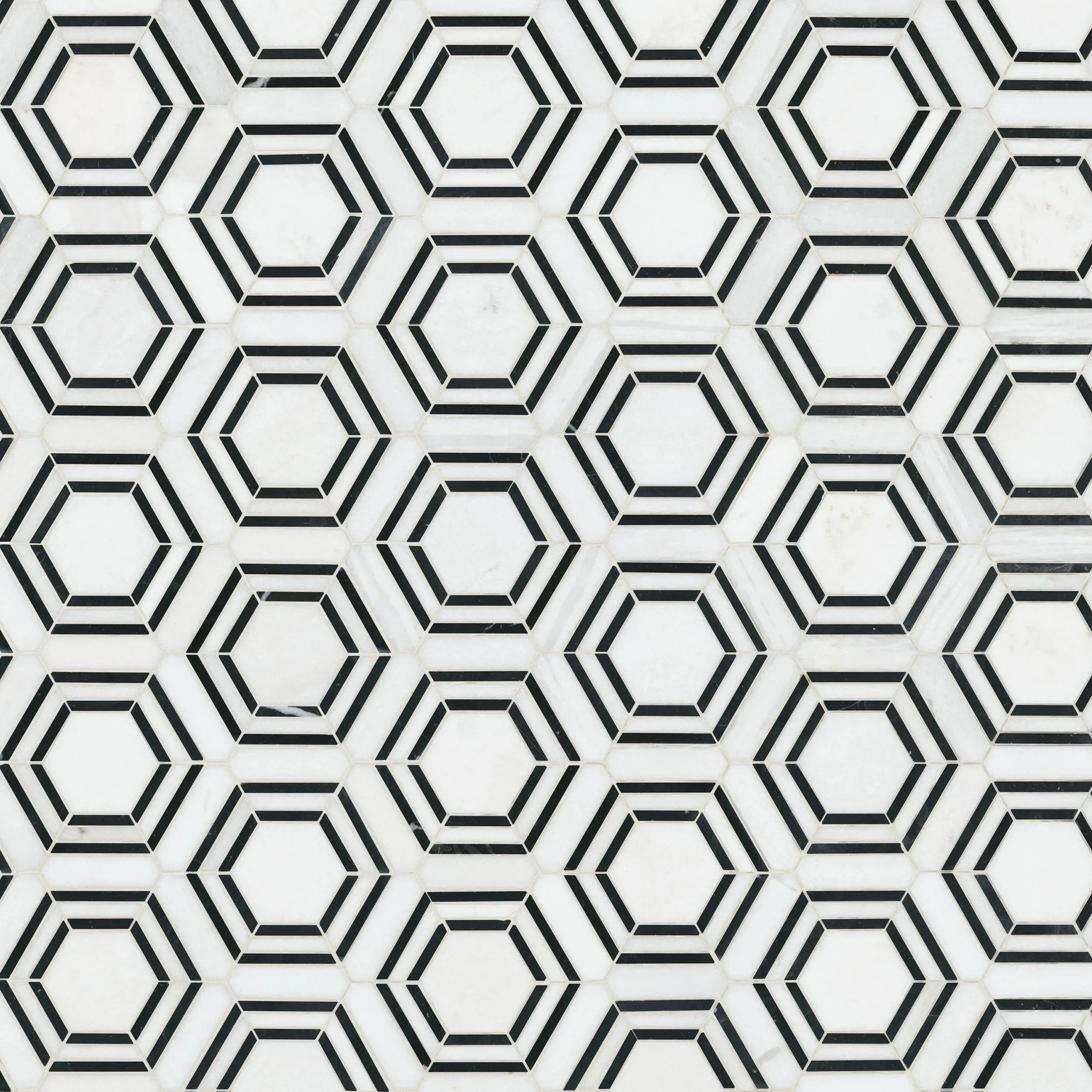 Hexagon Georama Nero White-Cool Polished 12-1/2" x 14-1/2" SMOT-GEORAMA-NEROP MSI Surfaces Hexagon Mosaic Tiles