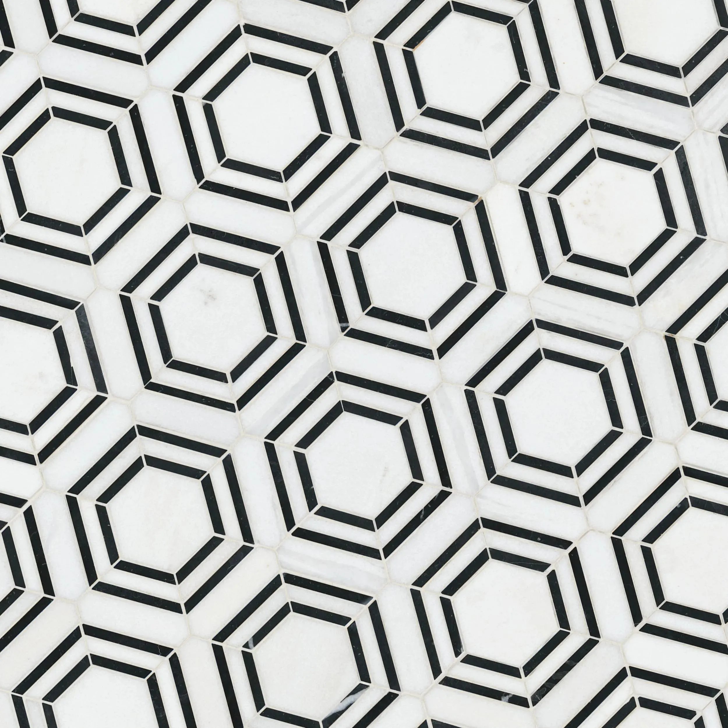 Hexagon Georama Nero White-Cool Polished 12-1/2" x 14-1/2" SMOT-GEORAMA-NEROP MSI Surfaces Hexagon Mosaic Tiles