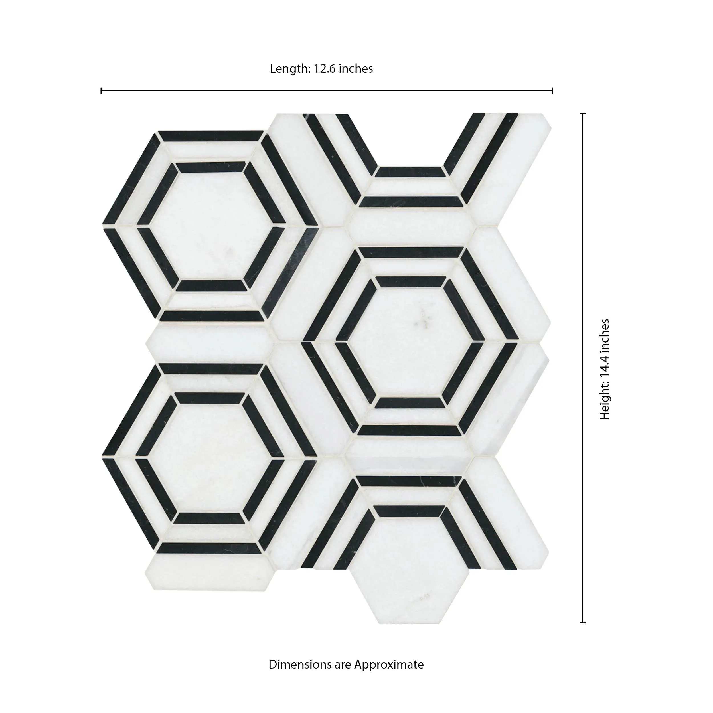 Hexagon Georama Nero White-Cool Polished 12-1/2" x 14-1/2" SMOT-GEORAMA-NEROP MSI Surfaces Hexagon Mosaic Tiles