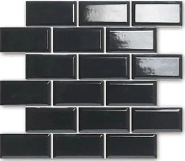 Castle Black Glossy 12" x 12" HE6421V Centura Rectangle Mosaic Tiles