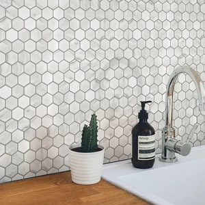Image 3 of Miki - InkJet Mosaics Carrara White Matte 10" x 12" MNCKW1003 Centura Hexagon Mosaic Tiles sold at Floors & Baths Pro's