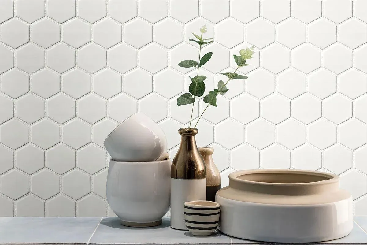 Retro Bianco White-Cool Hexagon Matte 11-1/2" x 12-3/4" SMOT-PT-RETBIA-2HEX MSI Surfaces Hexagon Mosaic Tiles