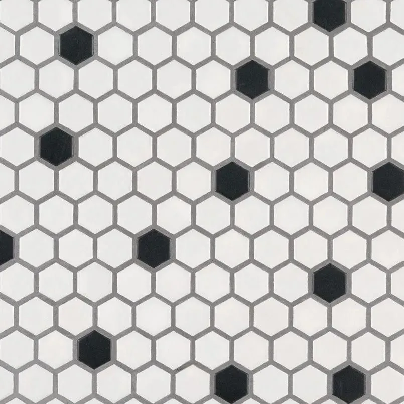 Domino Black and White Matte 10-11/32 x 11-15/16" SMOT-PT-RETBIANER-1HEXM MSI Surfaces Hexagon Mosaic Tiles