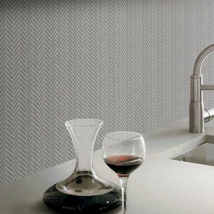Image 3 of Herringbone Grey Glossy 12" x 12" HEGREYGN Centura Rectangle Mosaic Tiles sold at Floors & Baths Pro's