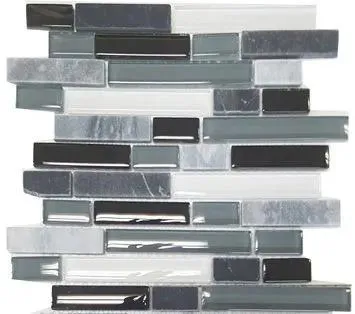 Glass Mosaics Roccia Nero Glossy 12" x 12" GL-667 Mono Serra Mono Serra Rectangle Mosaic Tiles