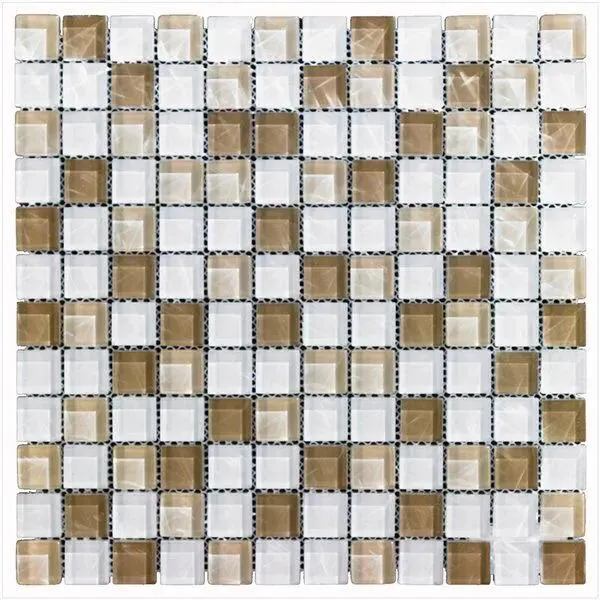 Glass Mosaics Brown White Stone Glossy 12" x 12" GL-307 Mono Serra Mono Serra Square Mosaic Tiles