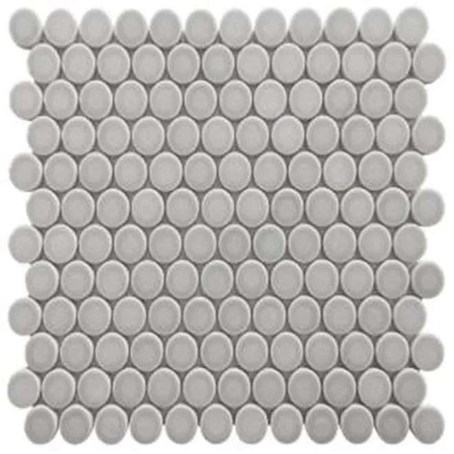 Mosaics Light Gris Penny Round Glossy 12" x 12" MS-140 Mono Serra Mono Serra Penny Round Mosaic Tiles