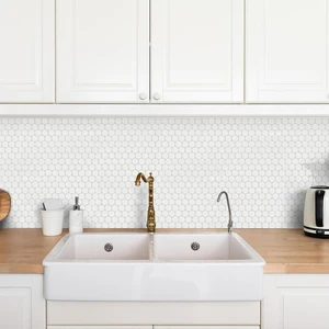 Image 4 of Penny 28 White Glossy 12" x 13" PEWHITEG Centura Mosaic Mosaic Tiles sold at Floors & Baths Pro's