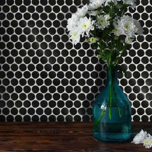 Image 3 of Penny 28 Black Glossy 12" x 13" PEBLACKG Centura Mosaic Mosaic Tiles sold at Floors & Baths Pro's