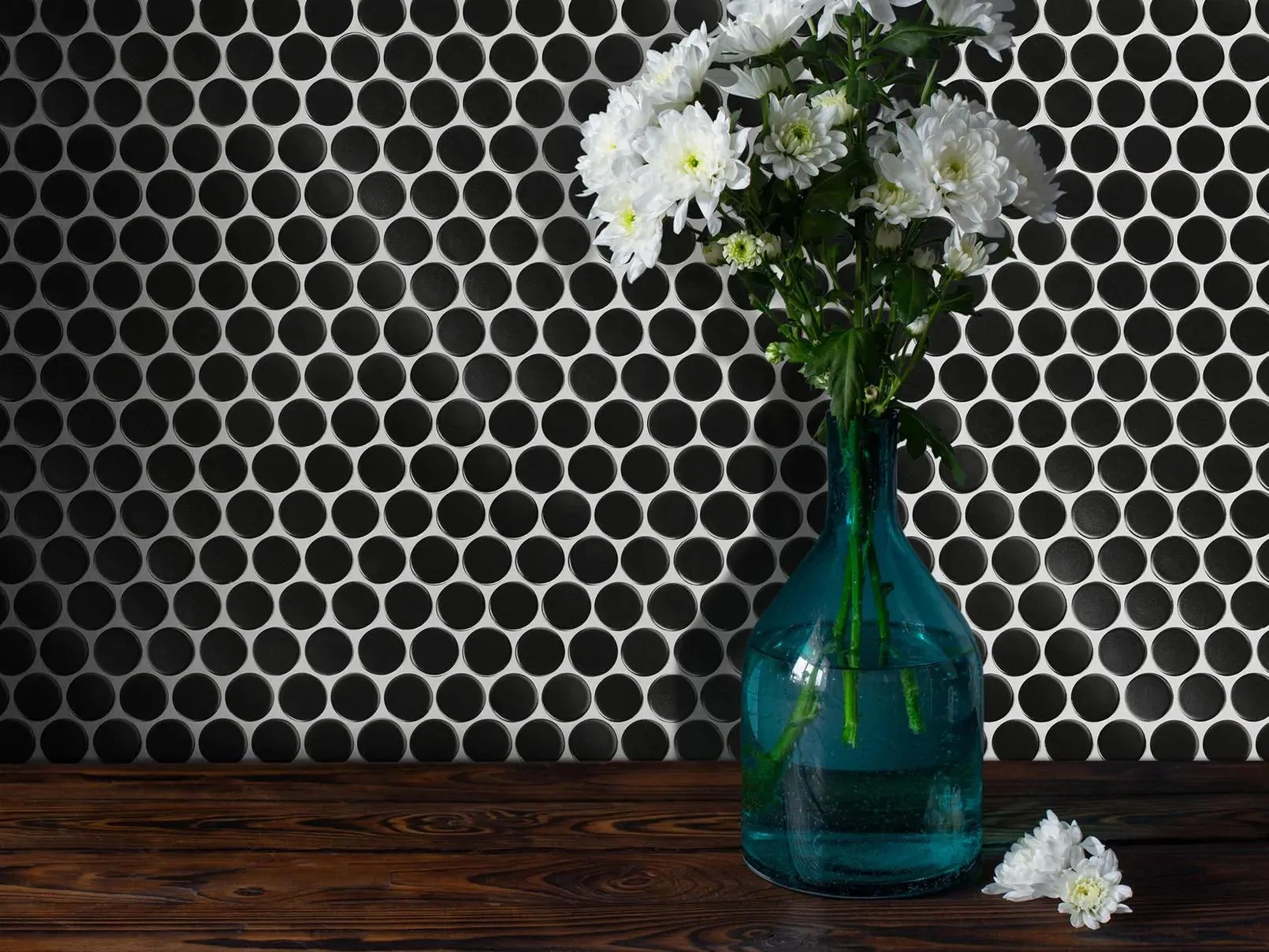 Penny 28 Black Glossy 12" x 13" PEBLACKG Centura Mosaic Mosaic Tiles