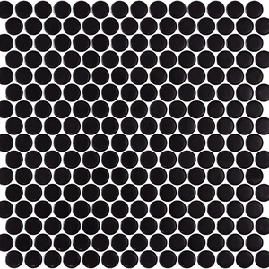  Penny Shiny Penny Shiny Glossy Black 11" x 11" PE2005009 Centura Circle Mosaic Tiles 