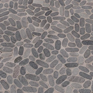 Image 4 of Sliced Pebble Black Tumbled 12" x 12" SMOT-PEB-COAL MSI Surfaces Square Mosaic Tiles sold at Floors & Baths Pro's