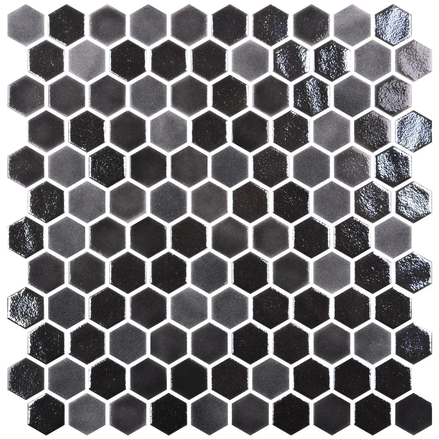 Hex Blends Glossy Black 12" x 12" HEXBLBL Centura Hexagon Mosaic Tiles