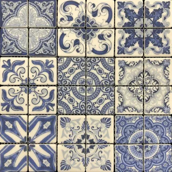 Florentina Roman Blue Glossy 12" x 12" 1W6A3085 Centura Square Mosaic Tiles