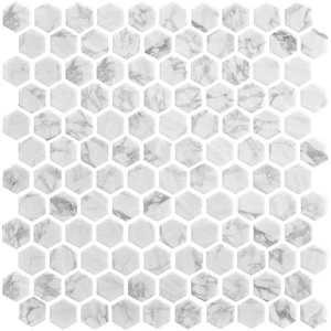1" X 3" Ecostone Statuario Matte 12" x 12" VINSTMAHEX Centura Hexagon Mosaic Tiles